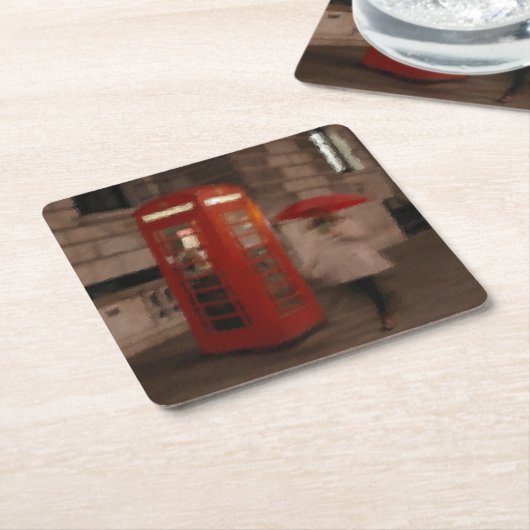 London - Rainy Day Phone Box - Schirm Untersetzer (angewinkelt)