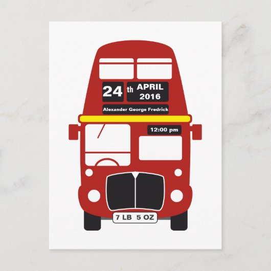 London Red Bus Baby Birth Ankündigung Post Card (Vorderseite)