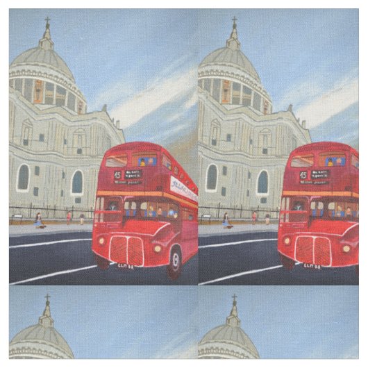 London Red Bus Baumwollgewebe Stoff (Nahaufnahme)
