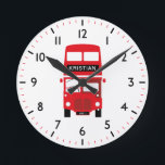 London Red Bus Personalised Numbered Clock Runde Wanduhr<br><div class="desc">The London red bus clock can be personalised with a name and plate details. Would look great in a child’s bedroom or nursery.</div>