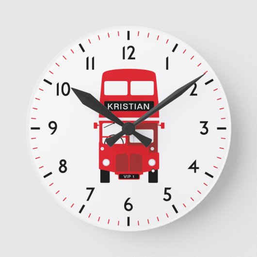 London Red Bus Personalised Numbered Clock Runde Wanduhr (Vorderseite)
