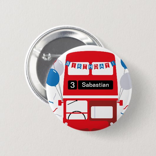 London Red Bus Personalisiert Party Poster Button (Vorne & Hinten)