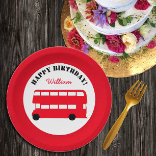 London Red Double Decker Bus, British Kids (Party) Pappteller
