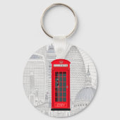 London Red Phone Booth Skyline with Custom Name Schlüsselanhänger (Vorderseite)