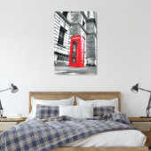 London Red Phone Box Wrapped Canvas Print Leinwanddruck (Insitu (Schlafzimmer))