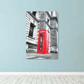 London Red Phone Box Wrapped Canvas Print Leinwanddruck (Insitu (Holzboden))
