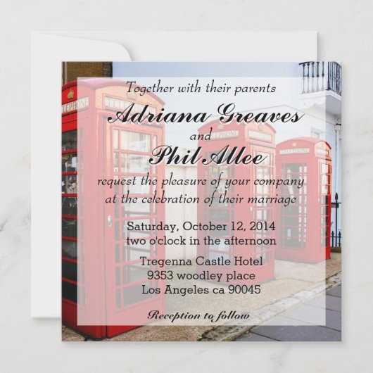 London Red Telefone Boxes, Fotografie Einladung (Vorderseite)