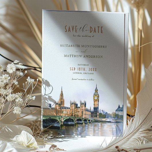 London Save the Date Hochzeit in Urlaubsort Einladung