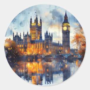 London Sehenswürdigkeiten Night Scenery UK Histori Runder Aufkleber