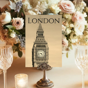 London Sepia Big Ben Braune Hochzeitstisch-Nummer Tischnummer
