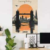 London Silhouette, Tower Bridge Sonnenuntergang Re Poster (Heimbüro)