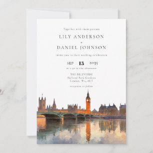London Skyline Aquarell All-in-One-Hochzeit Einladung