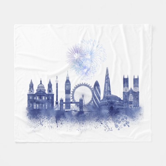 London-Skyline - Aquarell-Blau Fleecedecke (Vorderseite (Horizontal))