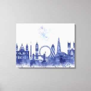 London-Skyline - Aquarell-Blau Leinwanddruck