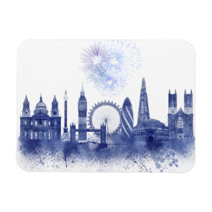 London-Skyline - Aquarell-Blau Magnet