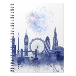 London-Skyline - Aquarell-Blau Notizblock