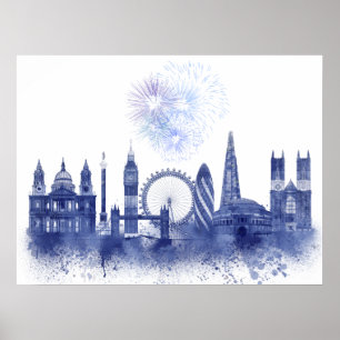 London-Skyline - Aquarell-Blau Poster