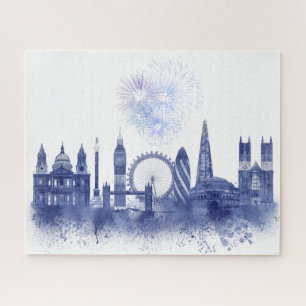 London-Skyline - Aquarell-Blau Puzzle