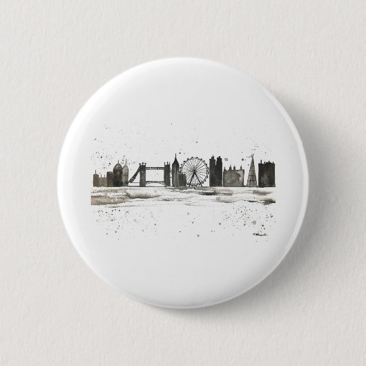 London Skyline Aquarell Button (Vorderseite)