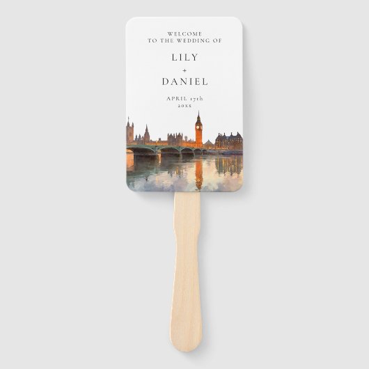 London Skyline Aquarell Hochzeitsprogramm Fächer (Vorderseite)