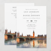 London Skyline Aquarell QR-Code Hochzeit Einladung (Vorne/Hinten)