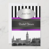 London Skyline BW Blk Wht Strp Lila Bridal Shwr Einladung (Vorderseite)