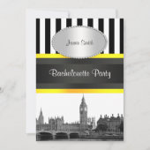 London Skyline BW Blk Wht Strp Ylo P Bachelorette Einladung (Vorderseite)