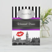 London Skyline BW Strp Lila Kiss P Probe Din Einladung (Stehend Vorderseite)