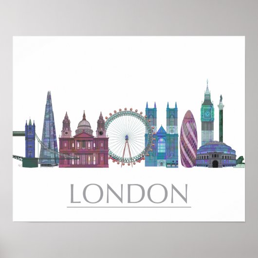 London Skyline Colored Gebäude Poster (Vorne)