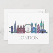 London Skyline Colored Gebäude Postkarte (Vorne/Hinten)