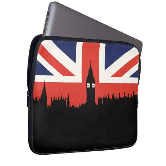 London-Skyline | die britische Flagge Laptopschutzhülle (Vorne Rechts)