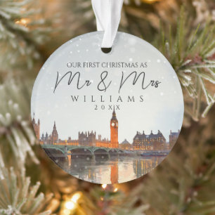 London Skyline Erstes Weihnachten als Mr & Mrs Fot Ornament