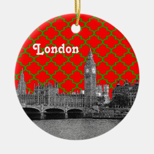 London Skyline Etch Green Quatrefoil BG Xmas Keramikornament (Vorne)