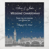 London Skyline Etched Starry Blue Gradient BG Weinetikett (Einzelnes Label)