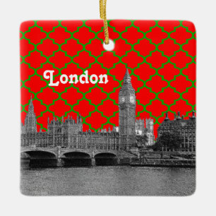 London Skyline geätzt, grün rot grün Quatrefoil Keramikornament
