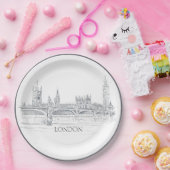 London Skyline mit Big Ben Blue Ink Sketch Pappteller (Party)
