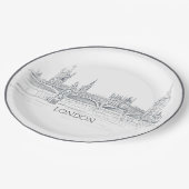 London Skyline mit Big Ben Blue Ink Sketch Pappteller (Schrägansicht)