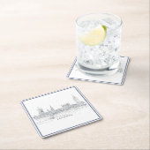 London Skyline mit Big Ben Blue Ink Sketch Rechteckiger Pappuntersetzer (Vor Ort)