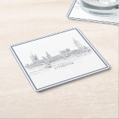 London Skyline mit Big Ben Blue Ink Sketch Rechteckiger Pappuntersetzer (angewinkelt)