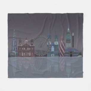 London-Skyline-Nachtreflexionen Fleecedecke
