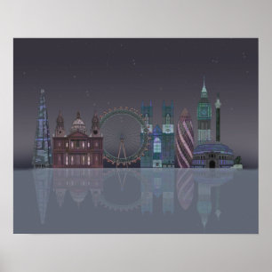 London-Skyline-Nachtreflexionen Poster