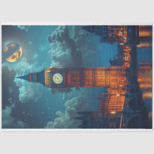 London Skyline Night Moon Decoupage Seidenpapier