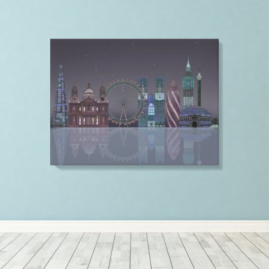 London Skyline Night Reflections Leinwanddruck (Insitu (Holzboden))