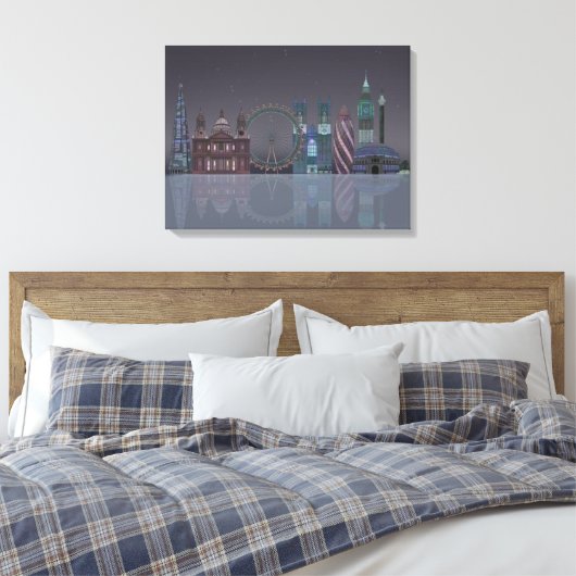 London Skyline Night Reflections Leinwanddruck (Insitu (Schlafzimmer))