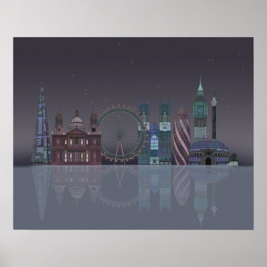 London Skyline Night Reflections Poster (Vorne)