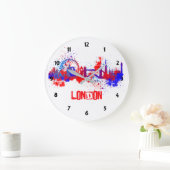 London Skyline Red White Blue Artistic Paint Plats Große Wanduhr (Zuhause)