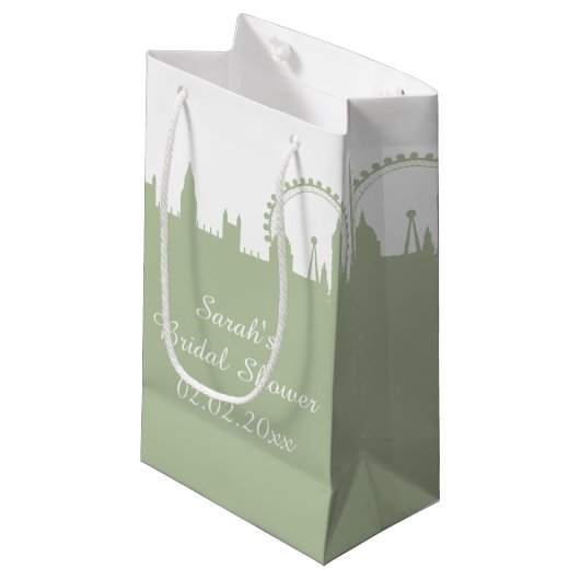 London Skyline Sage Geschenktasche Kleine Geschenktüte (Vorderseite Schrägansicht)