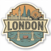 London Skyline UK Vintage Travel Badge Aufkleber (Vorderseite)