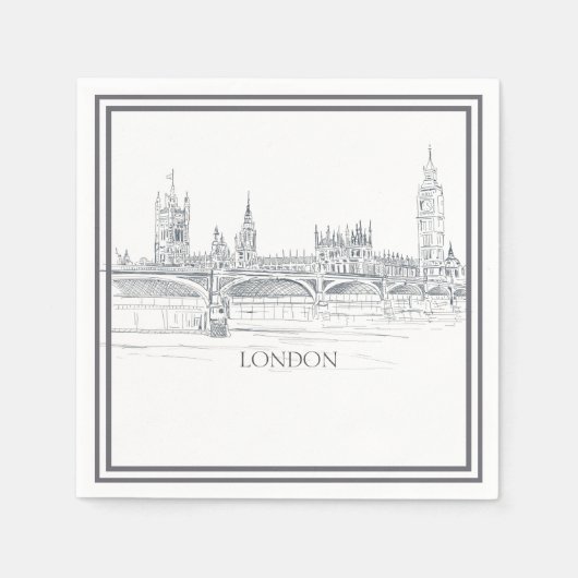 London Skyline und Big Ben und Tower Bridge Sketch Serviette (Vorderseite)