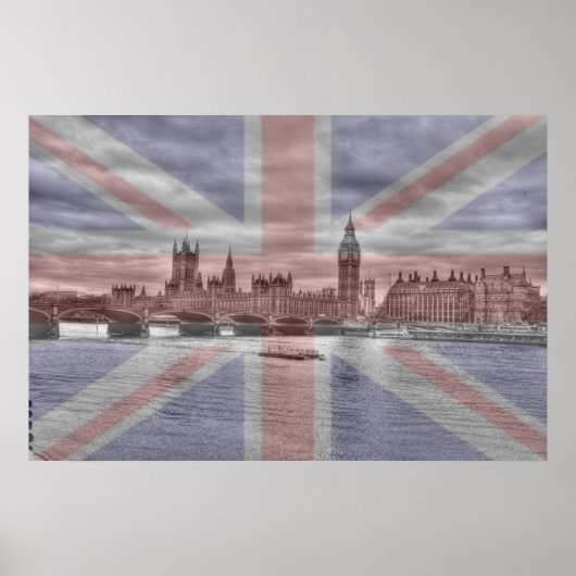 London Skyline Union Jack Flag Poster (Vorne)